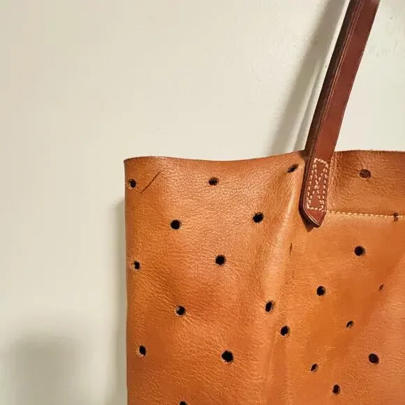 Madewell Bag Womens Size Medium Brown Leather Tote Perforated Transport Shoulder - Picture 5 of 11